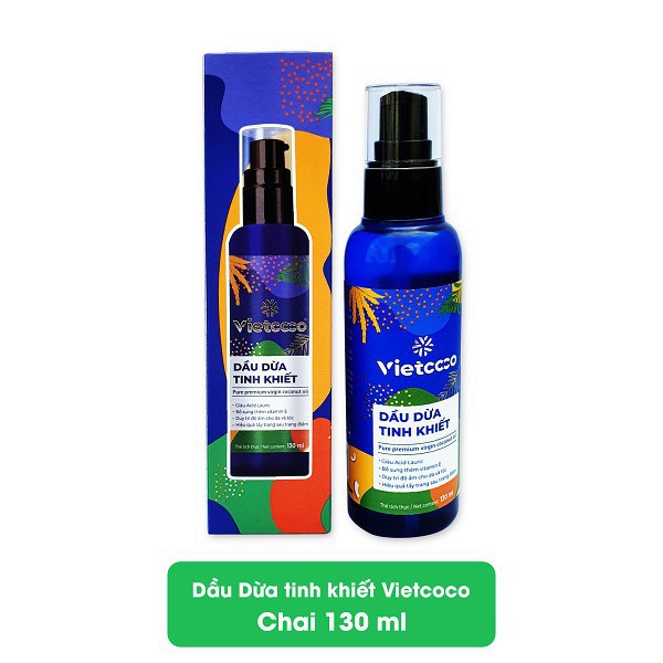 Dầu Dừa Orgarnic 100% Tinh Khiết Ép Lạnh Vietcoco Chai Vòi Xịt 130 ml Dưỡng Tóc Óng Mượt, Dưỡng Da Trắng Sáng