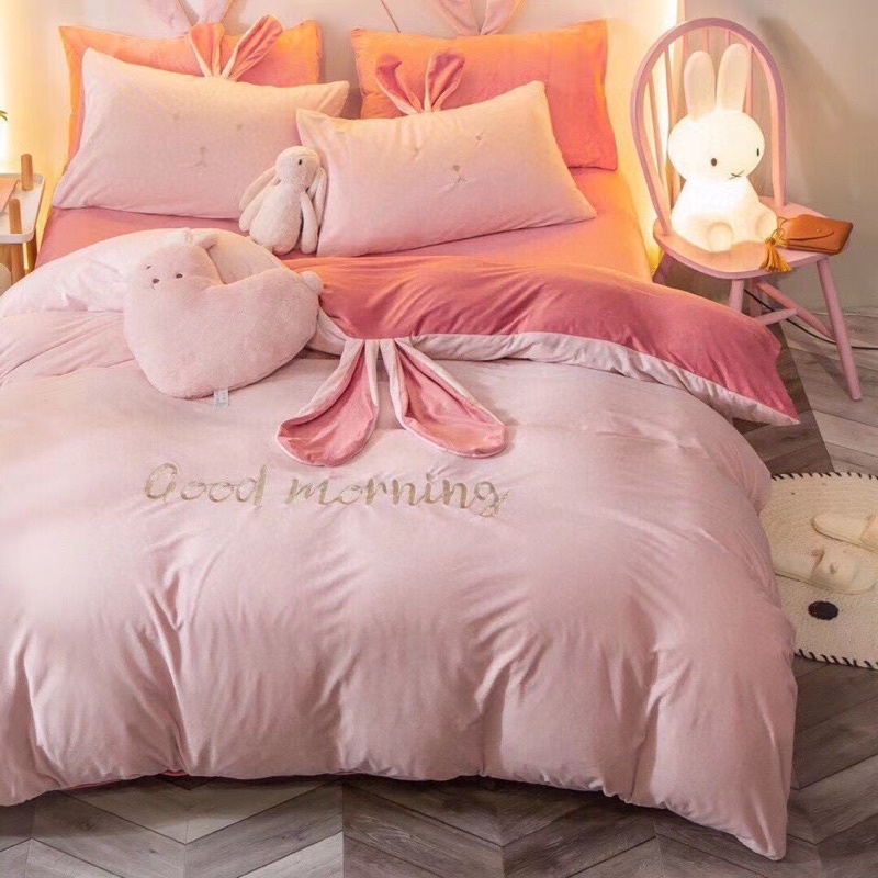 bộ chăn ga gối nỉ nhung tai thỏ cao cấp