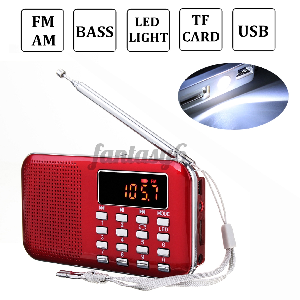 Đài radio FM/AM kỹ thuật số cầm tay phát nhạc MP3 bass có màn hình LCD hỗ trợ AUX USB TF có đèn LED