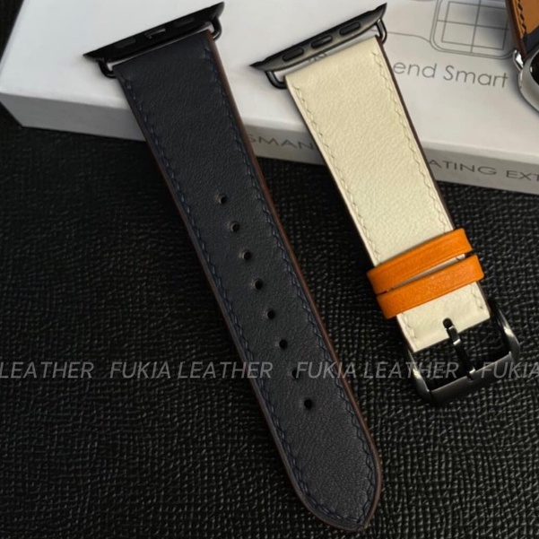 Dây da thủ công Swift đen trắng mix cam dành cho Apple Watch, đồng hồ thông minh, đồng hồ cơ - DDTC110