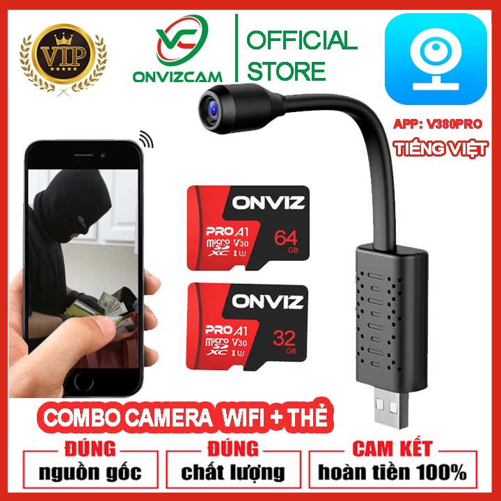 Camera di động chạy App V380 PRO U21 Full HD1080P  - nguồn Cổng USB -  Góc siêu rộng cắm là chạy