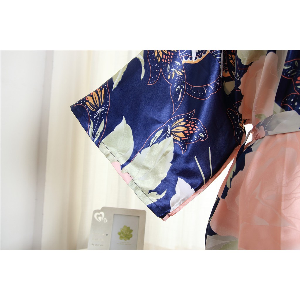 Áo Choàng Ngủ Kimono Hoạ Tiết Hoa Cho Phái Nữ