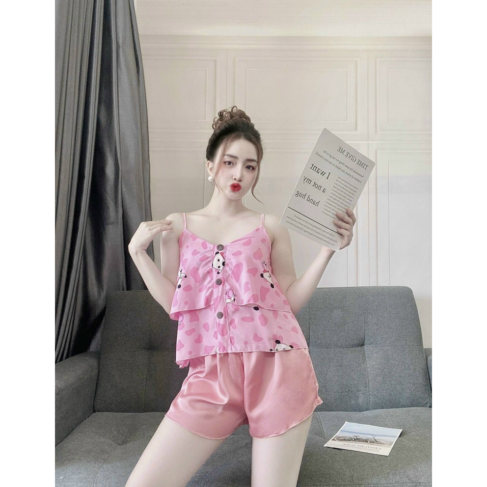 Đồ bộ mặc nhà 2 dây họa tiết hottrend, quần short chất lụa satin mềm, đẹp, mát, phom dưới 58kg- tùy chiều cao | BigBuy360 - bigbuy360.vn