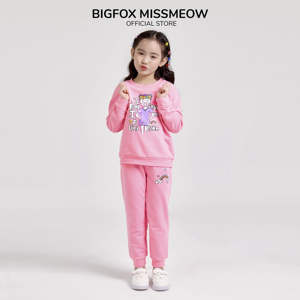 Bộ quần áo bé gái Bigfox - Miss Meow mùa thu đông chất nỉ hình in So Cute phong cách Hàn Quốc 3,4,5,6,7,8,9,10,11 tuổi