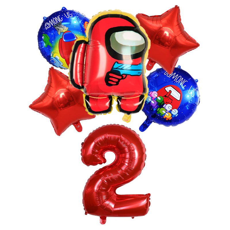 Set 6 Bong Bóng Lá Nhôm 32 Inch Chủ Đề Chữ Số Among-us Dùng Trang Trí Tiệc Sinh Nhật