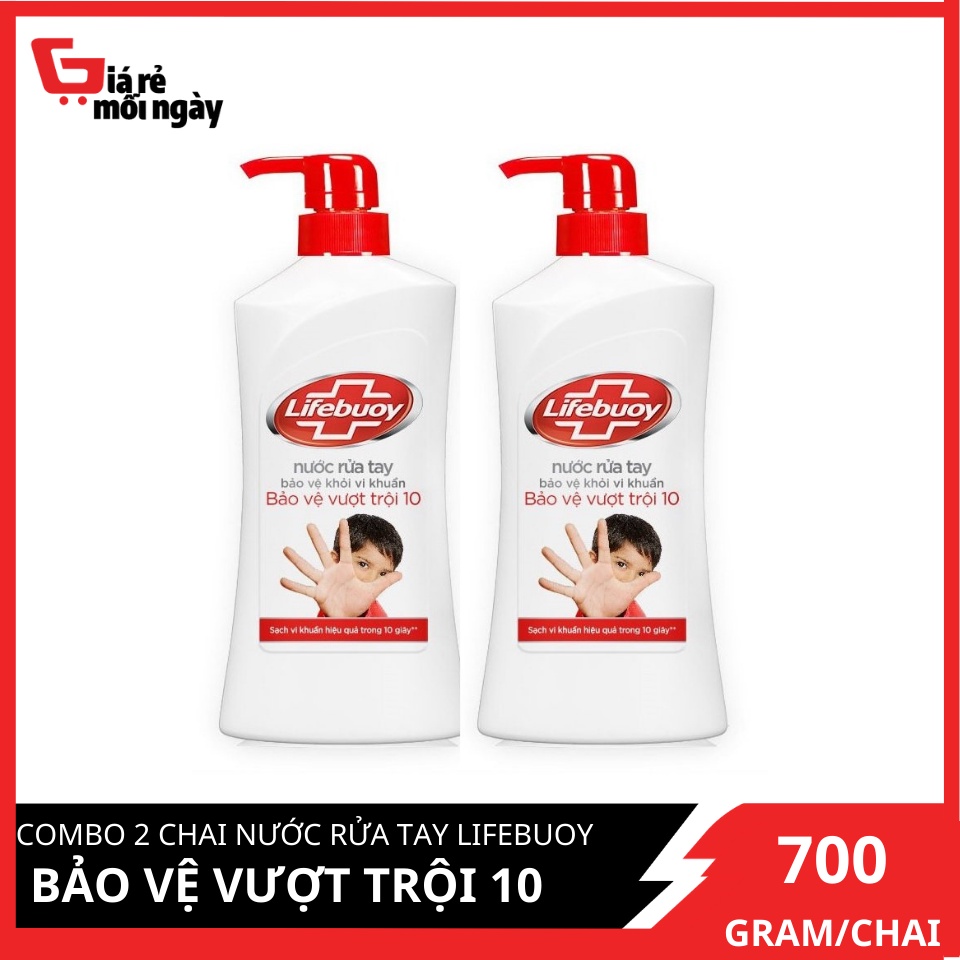 Combo 2 Chai Nước Rửa Tay Lifebuoy NRT Bảo vệ vượt trội 10 (Đỏ) 700g