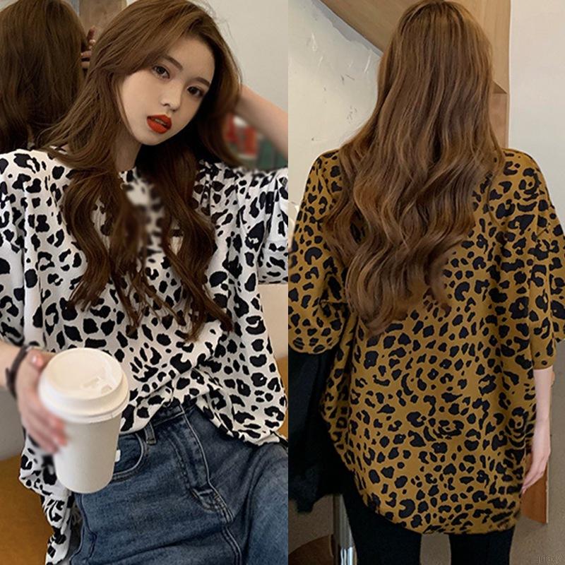 Áo Thun Nữ Ngắn Tay Họa Tiết Da Báo Thời Trang