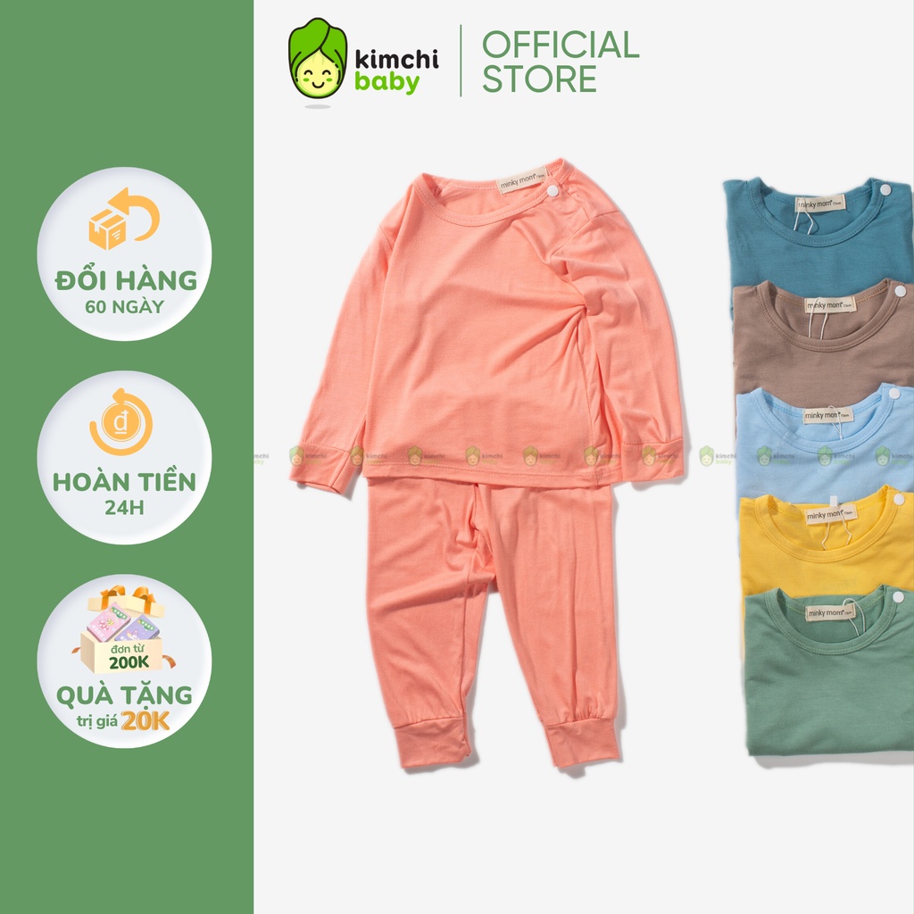 Đồ Bộ Bé Gái, Bé Trai Minky Mom Vải Thun Lạnh Cài Vai Basic Mềm Mịn, Bộ Dài Tay Cho Bé Mặc Nhà Thu Đông MKMTD2101