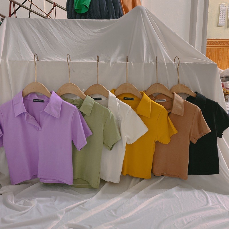 XẢ HÀNG - Áo thun cổ bẻ dáng croptop rộng, Áo phông dáng ngắn tay cộc AT1067 - NhiNhi Shop