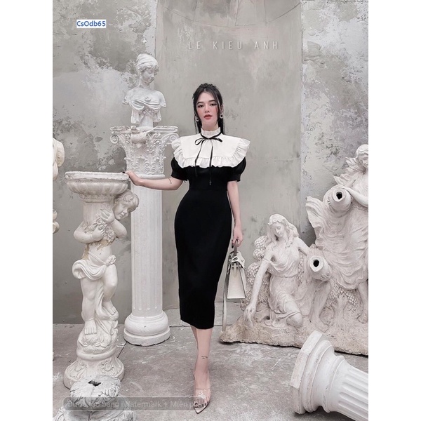 Đầm body phối màu