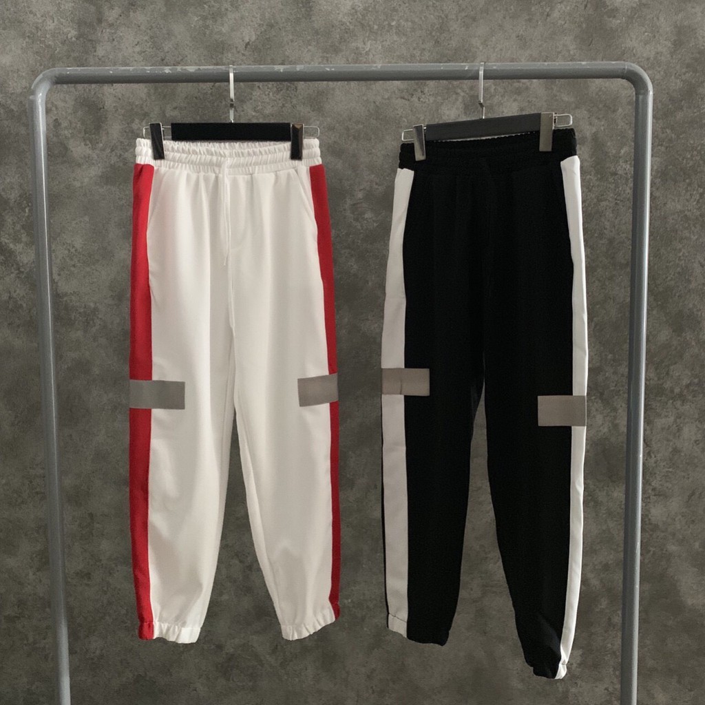 Quần jogger phản quang trắng đen 01 sọc unisex thể thao vải thun đẹp chất nhảy dance tập gym nam và nữ 2020 | Valu Store