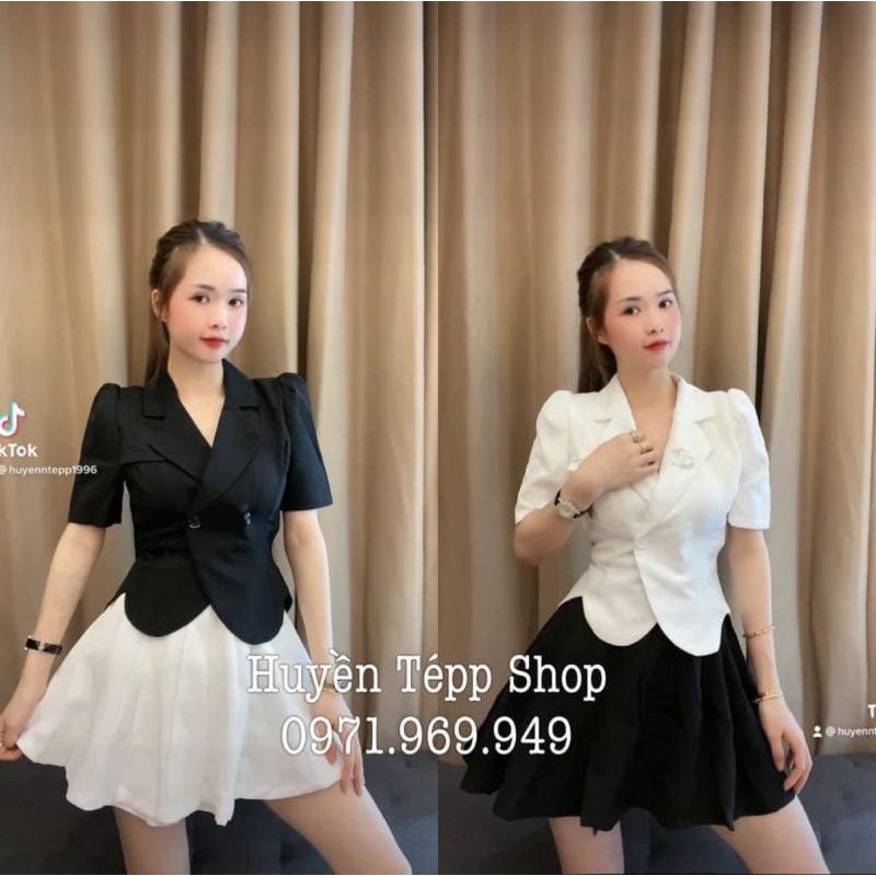 Sét áo vest nữ kèm tag đá chữ X, phối chân váy dập ly siêu đẹp(kèm ảnh thật)