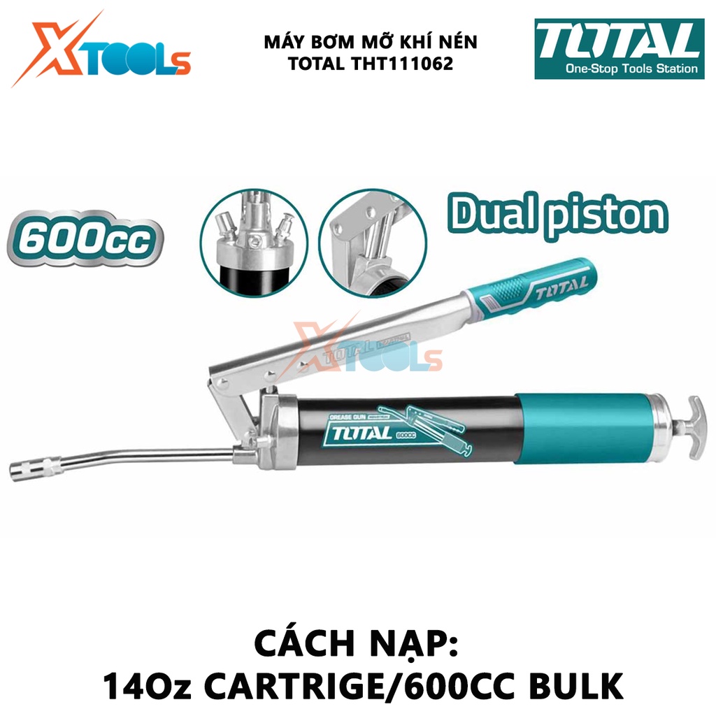 Dụng cụ bơm mỡ khí nén TOTAL THT111062 | Súng bơm mỡ dung tích 600CC / 21 Oz lượng cung cấp tối thiểu 3oz / 40 lần áp su
