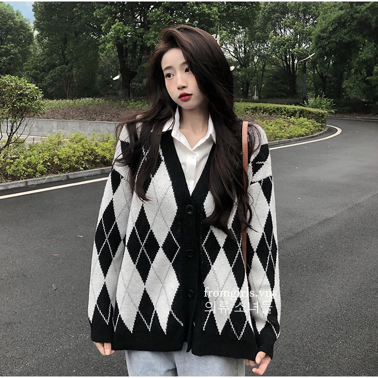 Áo len cardigan kẻ trám có túi hai bên dài tay, áo khoác len mỏng cardigan họa tiết trám ulzzang Hàn Quốc - AL25