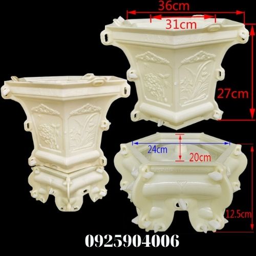 Khuôn đúc chậu cảnh lục giác 31 + Đôn, Phù hợp trồng cây cảnh bonsai ngoài trời mới 100% nhựa ABS cao cấp cực bền