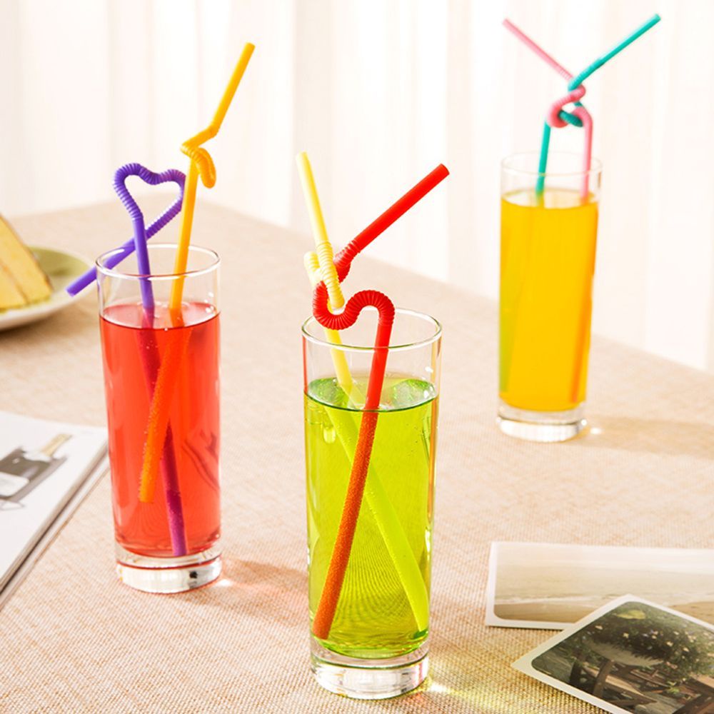 Bộ 100 ống hút nhựa trong suốt nhiều màu sắc dùng trang trí tiệc sinh nhật