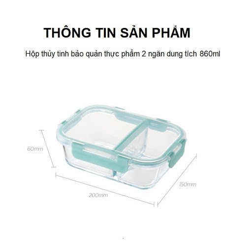 BÁT THỦY TINH CHIA 2 NGĂN 1000ML CÓ NẮP ĐẬY TIỆN DỤNG- Hộp thố thủy tinh - Hộp thủy tinh