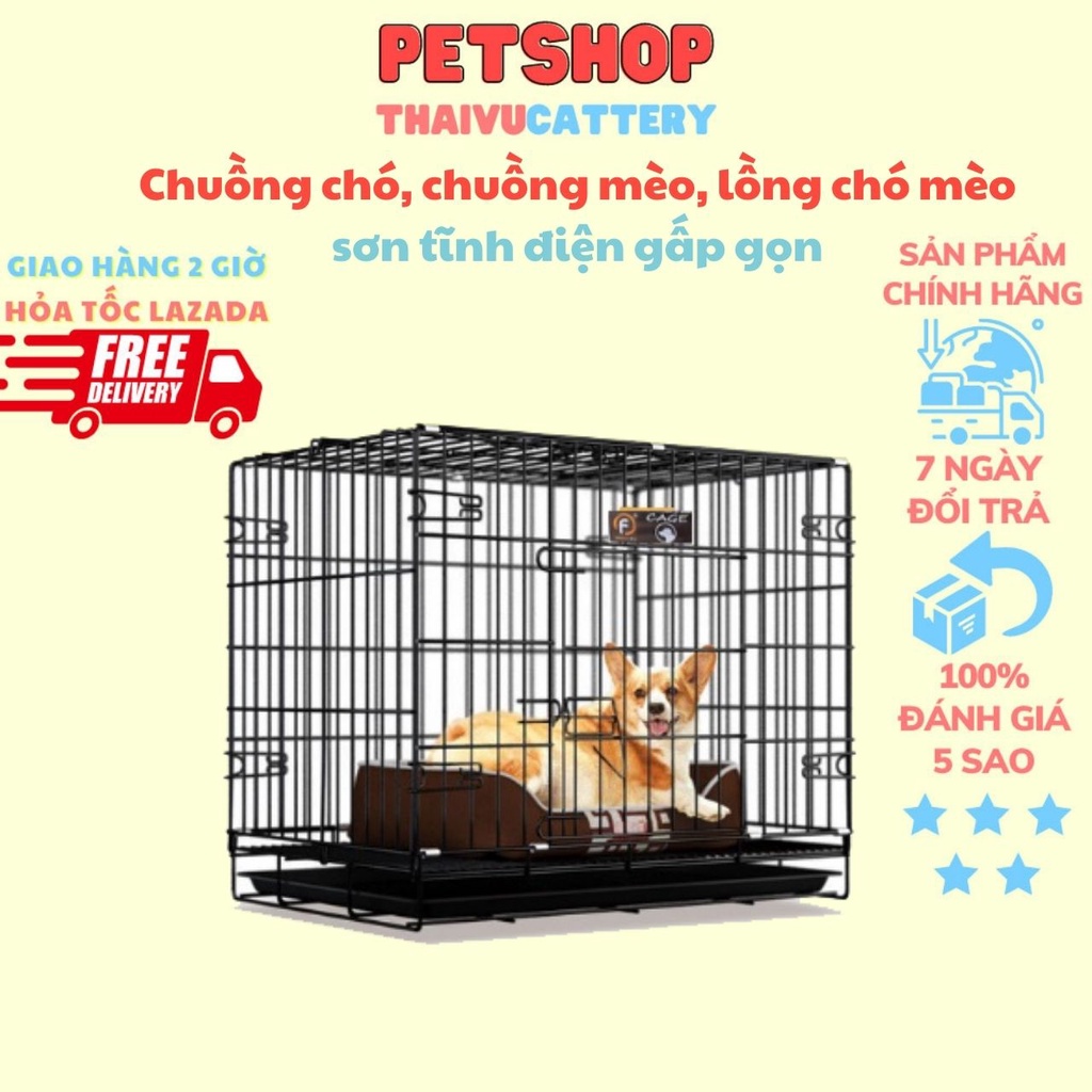 Chuồng chó, lồng mèo, lồng chó mèo sơn tĩnh điện gấp gọn (full 3 size)- Thaivucattery