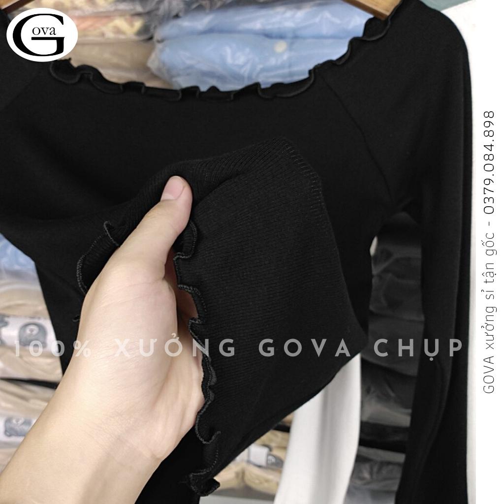 Áo Croptop TAY DÀI TRỄ VAI XOĂN Thun Gân Kiểu Sexy Nữ, Áo Thun Ôm Body Đẹp GOVA