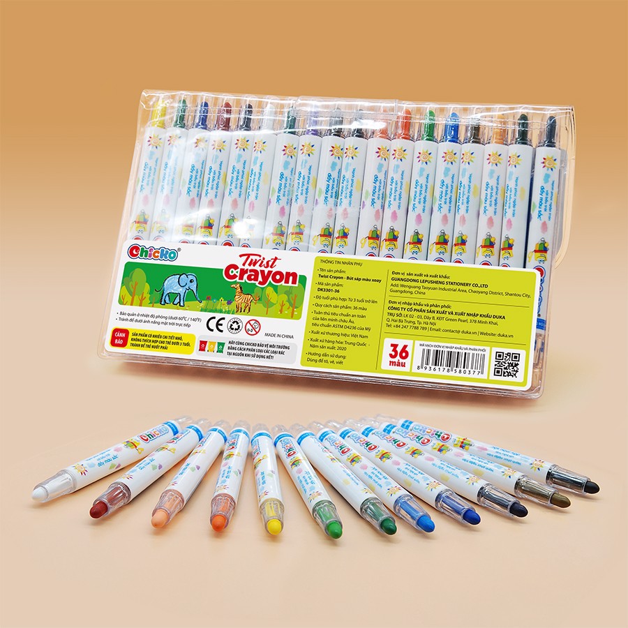 Bút Sáp Màu Xoay Twist Crayon 36 Màu - Túi Nhựa PVC - Duka