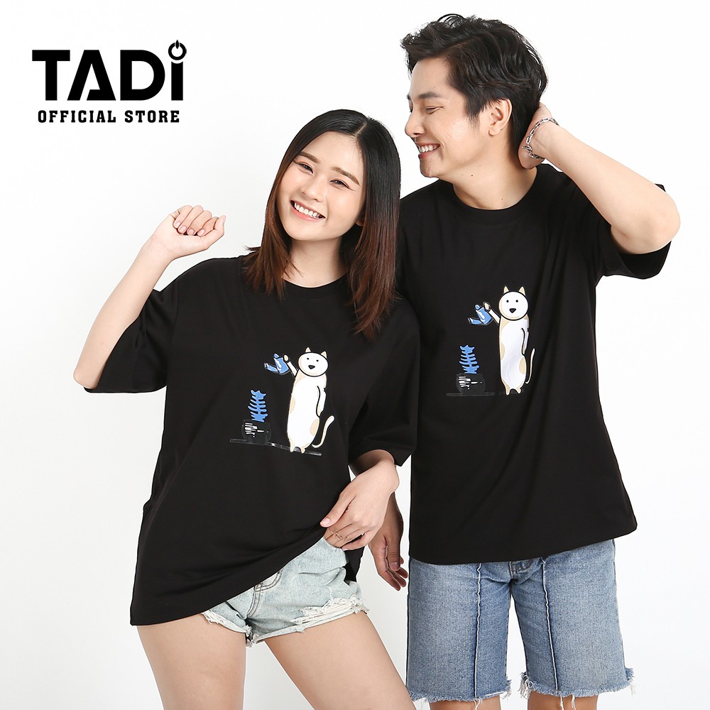 Áo thun Unisex TADI tay lỡ form rộng cổ tròn cho nam nữ in hình Mèo đẹp - T20