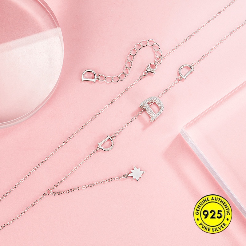 Vòng cổ Mạ Bạc 925 Mặt Chữ D Đính Đá Phối Tua Rua Thời Trang Cho Nữ