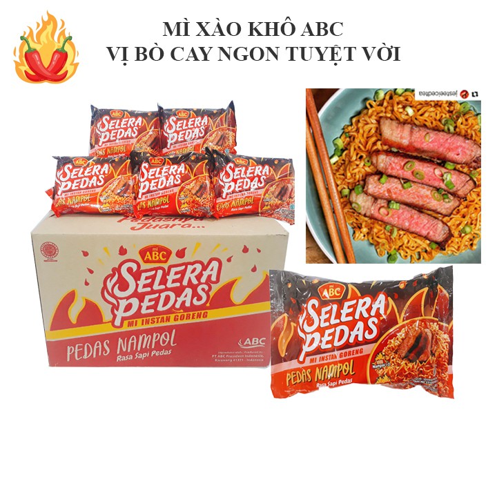 Thùng 40 Gói Mì Xào Khô Ăn Liền Vị Bò Cay ABC, Sợi Mì Dai Ngon Gia vị Đầm Đà Cay Bùng Nổ, Nhập Khẩu Indonesia