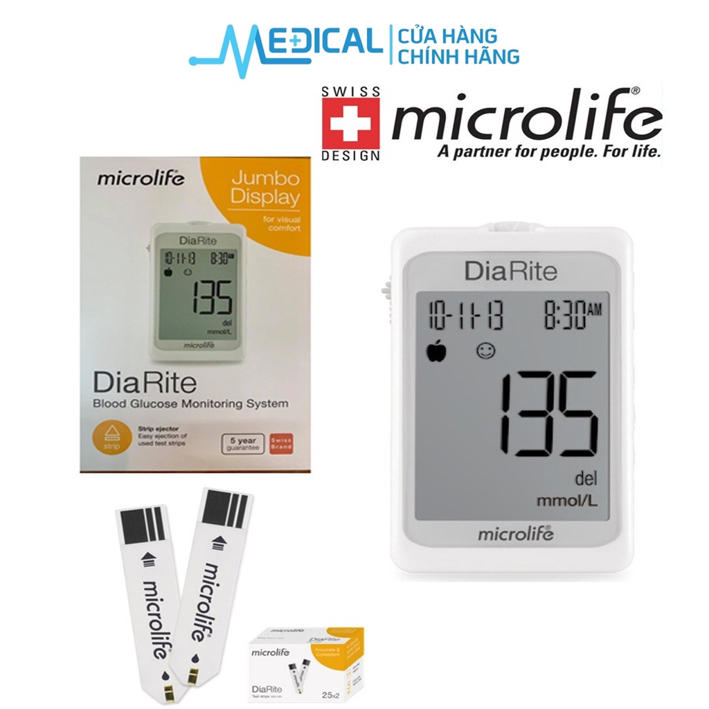 Que thử đường huyết MICROLIFE DiaRite BGM Test (50 que + 100 kim) date xa - MEDICAL