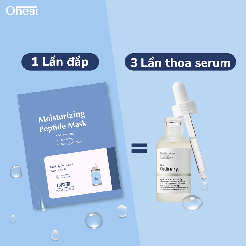 Mặt nạ tinh chất Hyaluronic Acid + B5 Ohesi Moisturizing Peptide Mask Màu xanh miếng 25ml