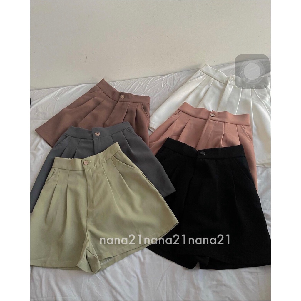 Quần sooc cạp cao lưng chun xếp ly nhiều màu ulzzang - Quần short đùi ống rộng chun sau