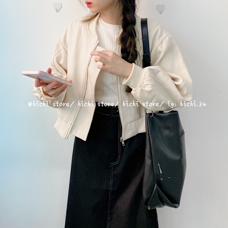 áo khoác croptop khoá kéo tay bồng thời trang hichi | BigBuy360 - bigbuy360.vn