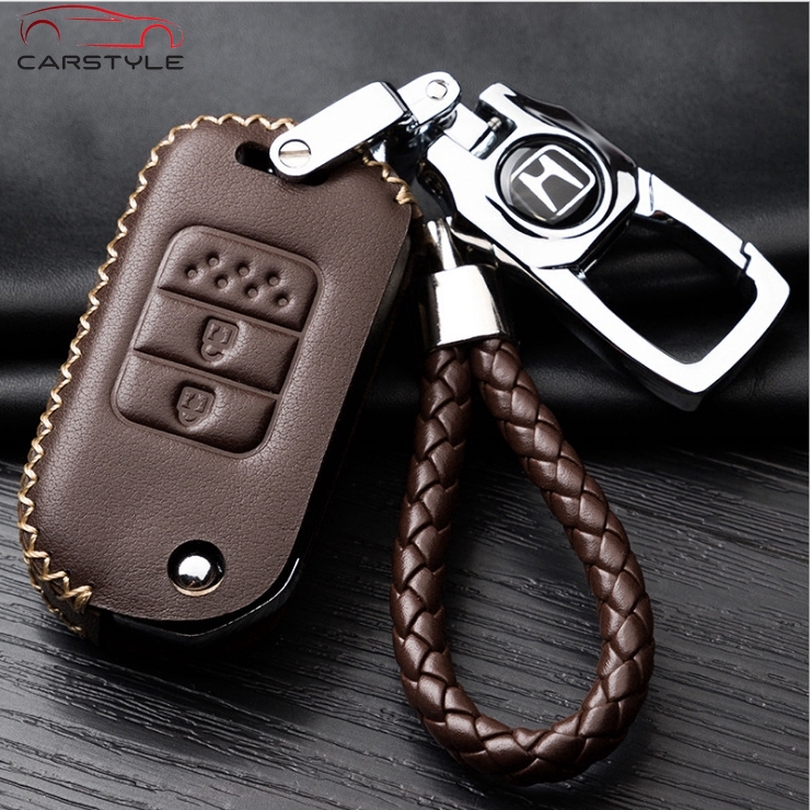 Honda bìa chính trường hợp chìa khóa da gói chìa khóa trường hợp nút thông minh phù Civic CRV City Brio Jazz HRV CITY key car CRV5 HRV Civic City HRV Jazz Accord CRV CRV BRV Leather Car Key Case Cover