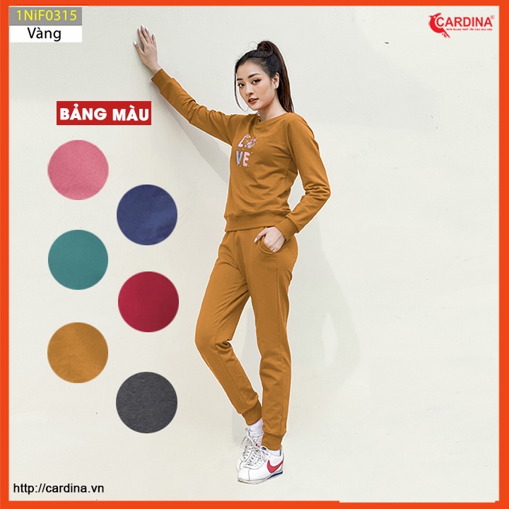 Bộ nỉ nữ CARDINA chất cotton da cá cao cấp dáng thể thao in hình trẻ trung năng động 1NiF03.