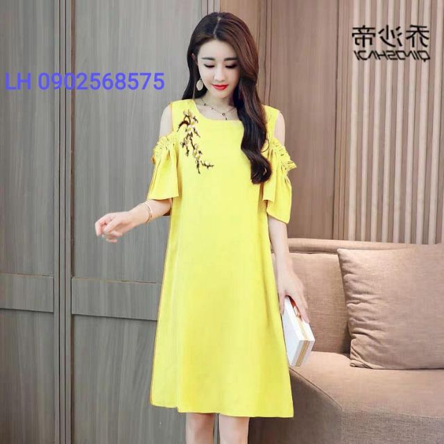 ĐẦM BẦU VÁY BẦU SUÔNG CUT OUT HOA ĐÀO