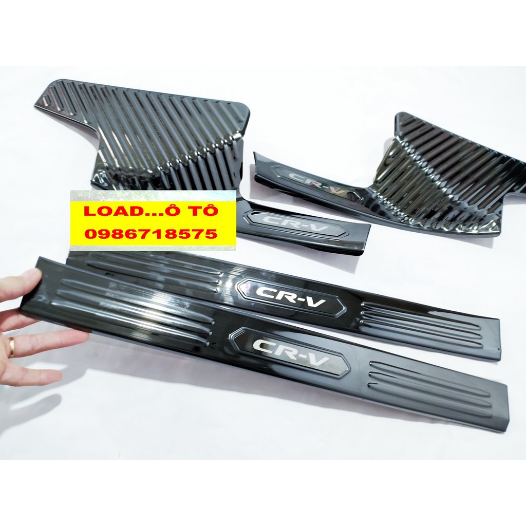 Ốp Bậc Cửa, Nẹp Bước Chân Xe Honda CRV 2022-2018 Trong, Ngoài Vân Titan Xước Cao Cấp