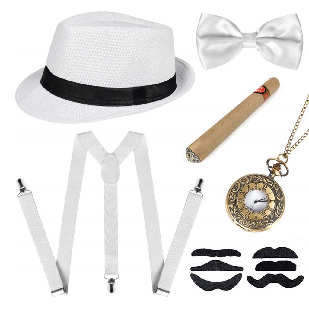 Gatsby Bộ Râu Giả Màu Đen Mũ Đội Có Dây Đeo Giả Xì Gà Retro