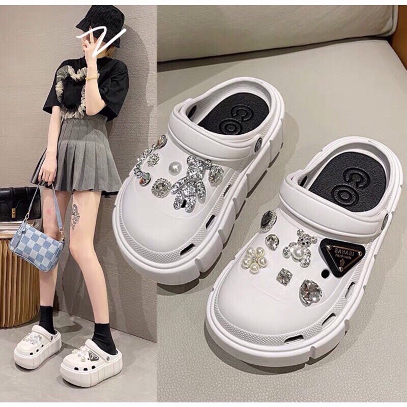 (Tặng kèm Sticker 3D) Dép sục bánh mì Cross nữ đế 4cm siêu nhẹ tặng kèm Sticker dễ thương Cros-01