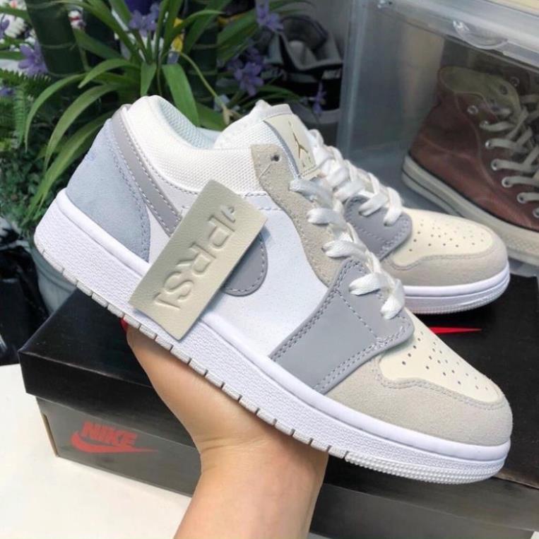 Giày Sneaker Nam Nữ Nike Jordan Low Paris JD1 xám xanh cổ thấp kiểu dáng thể thao jodan 1 phối trắng vàng full bill box