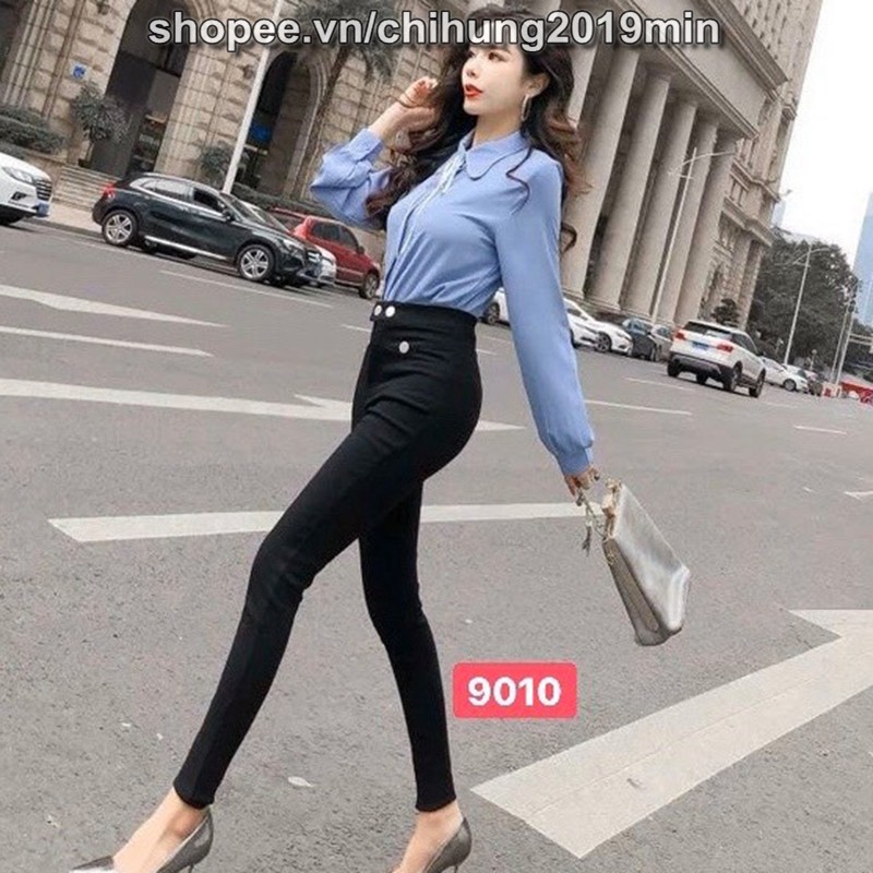 Quần kaki dài lưng cao CHIHUNG mix khuy màu đen size S,M,L MT927 hàn quốc chuẩn store freeship 50k