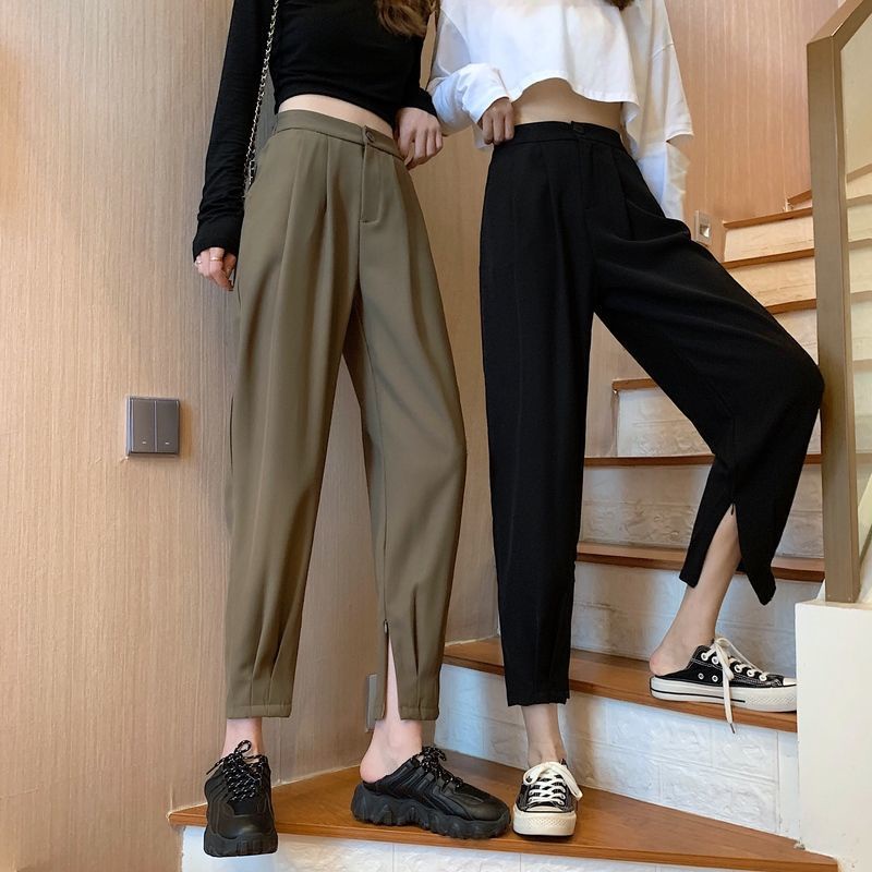 Quần baggy chất liệu vải tuyết mưa dáng quan baggy nữ công sở cạp cao lưng thun khóa gấu