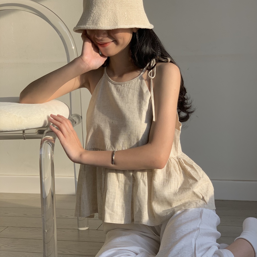 Áo 2 dây cổ yếm LOLLIE STUDIO TKA280 TKA381 dáng pepplum xòe vải linen