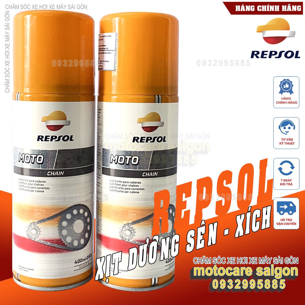 Dưỡng sên REPSOL Moto Chain Lube / Dung tích 400ml [CHĂM SÓC XE HƠI XE MÁY SÀI GÒN]