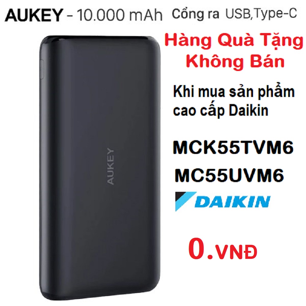 ( Quà tặng Daikin - Không bán ) Pin sạc dự phòng AUKEY PB-XN10 10000mAh 15W, 02 cổng sạc (tích hợp USB-C 15W (In/Out)