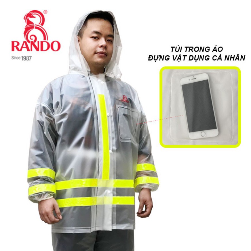 Rando Chính Hãng, SET 2 BỘ GIẢM 33K, Bộ Quần Áo Đi Mưa Nhựa PVC Trong Màu Phản Quang Chống Thấm nước, An Toàn, NAM/NỮ