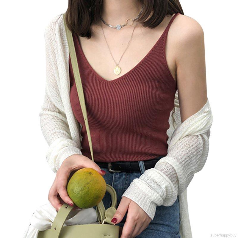 Áo không tay cổ chữ U đơn giản cho nữ