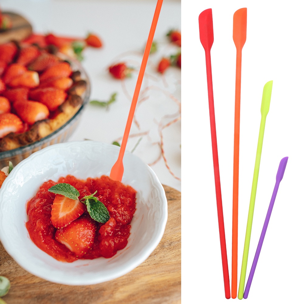 KUNHEV Set 4 muỗng bằng silicon cán dài dùng để trộn mỹ phẩm / lấy mẫu / điêu khắc / nấu ăn gồm nhiều màu tùy chọn