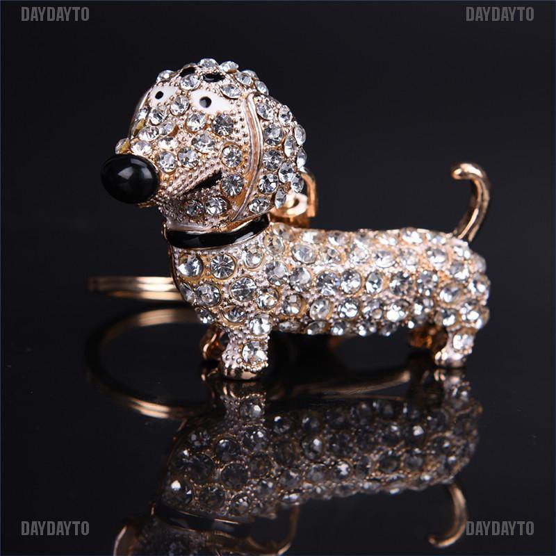 Móc Khóa Hình Chú Chó Dachshund Đính Pha Lê Lấp Lánh Dễ Thương