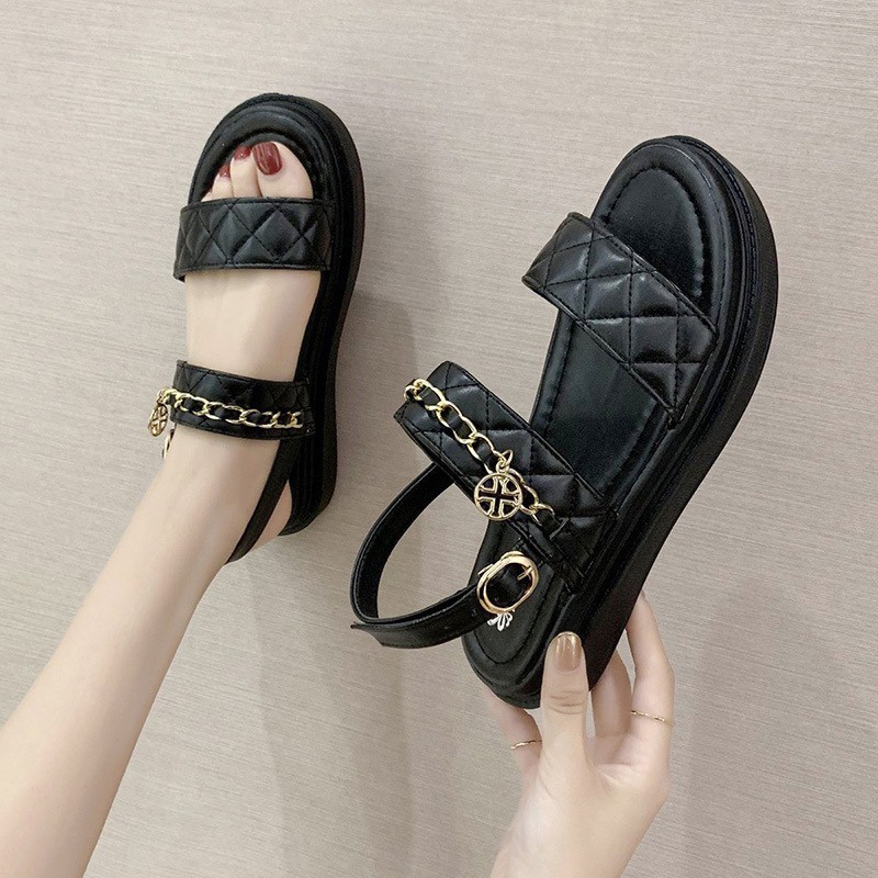 (2 Màu) Sandal nữ Trần Chỉ Viền Xích Kiểu Dáng Học Sinh Cực Đẹp