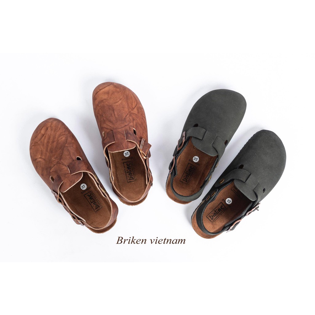 [DA BÒ THẬT] A01-Dép da bò Sục có quai Birken Bioline Unisex (Đế trấu) - Bioline Store