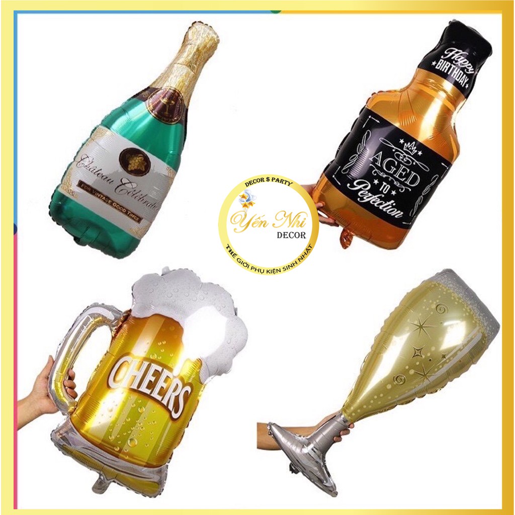 Bóng ly rượu, chai rượu , bóng tráng nhôm trang trí sinh nhật cưới hỏi YẾN NHI SHOP